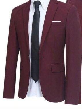 Men's Slim Burgundy Blazer with Notch Lapel